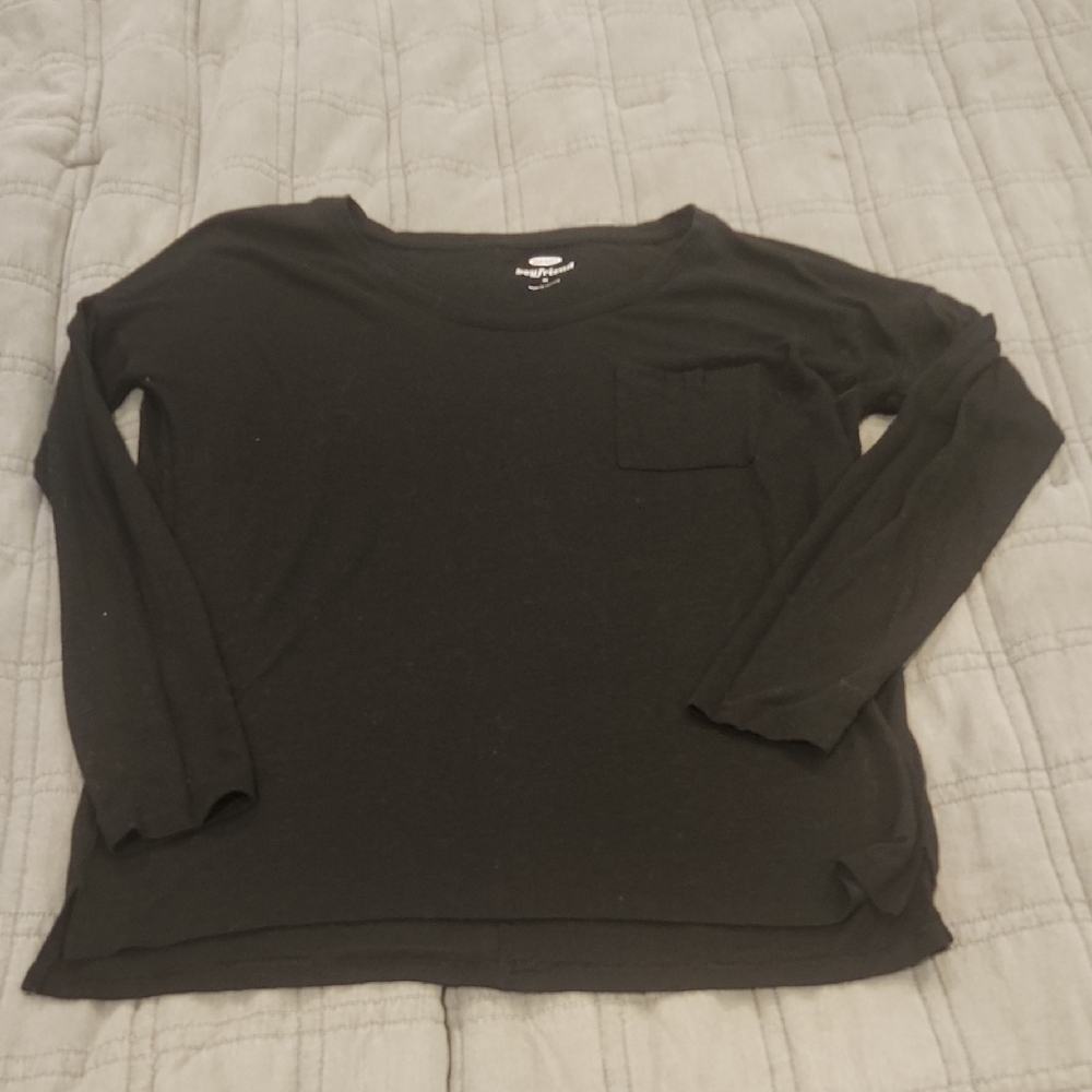 Old Navy Charcoal Black Semi-sheer Long Sleeve Boyfriend Top Size M!